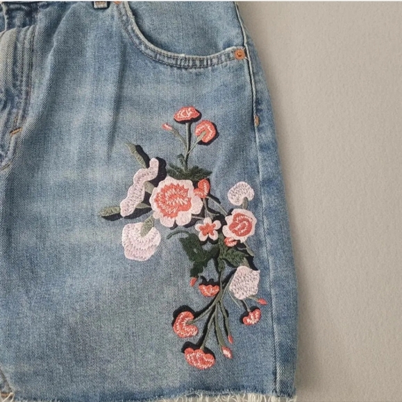 Topshop Moto Womens Jean Skirt Blue Mini Pockets Embroidered Artsy Cotton Y2K 10 - Picture 3 of 10
